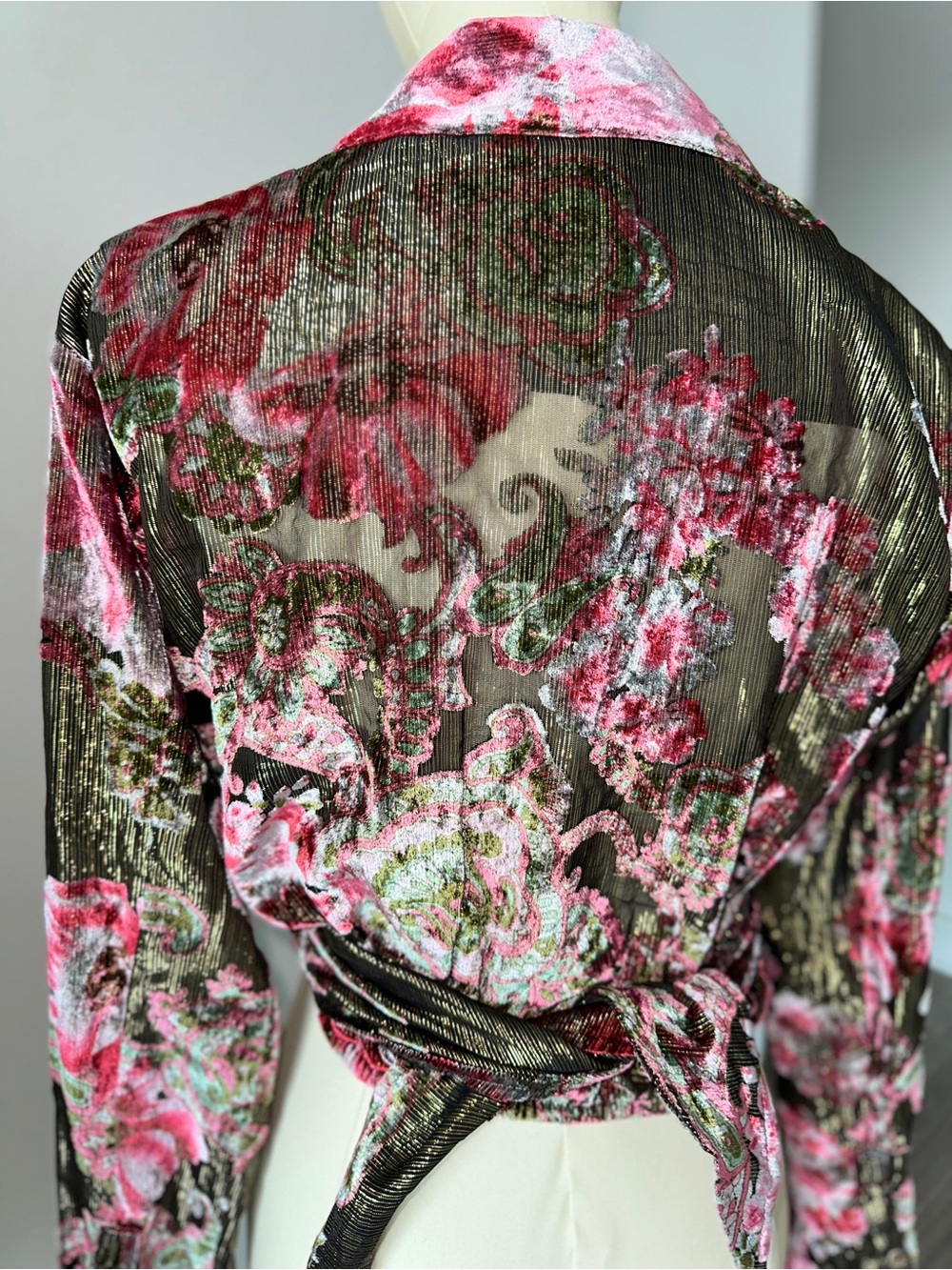 Le Superbe Velvet Floral Blouse in Olive & Pink - Picture 2 of 16